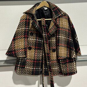 Steve Madden Plaid Cape Coat w/ Belt – Size S/M